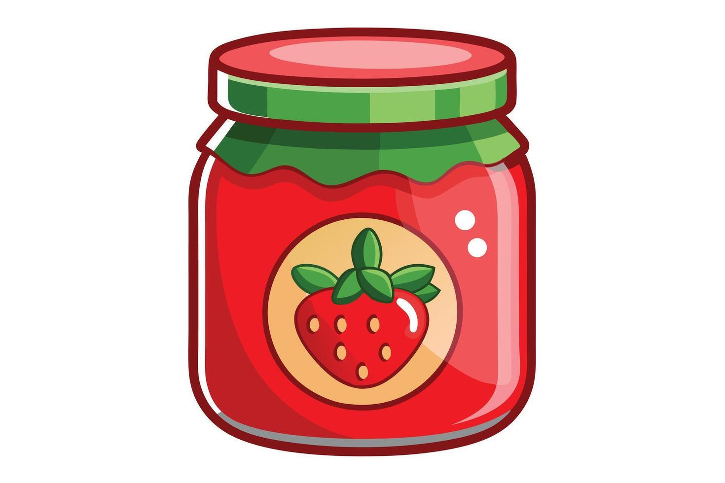 Cartoon Jar of Strawberry Jam with Strawberry Label and Colored Lid vector