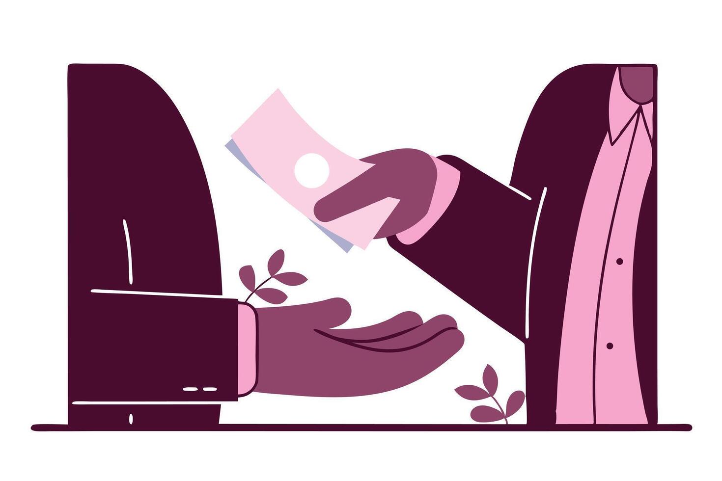 Giving Money Cartoon Illustration of Two People Exchanging Currency with Branch Accents vector