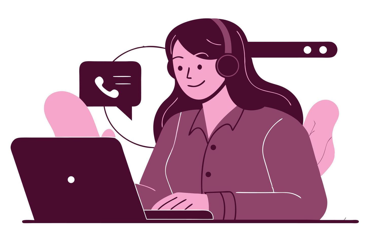 Customer Support Representative Working on Laptop with Call Icon for Assistance vector