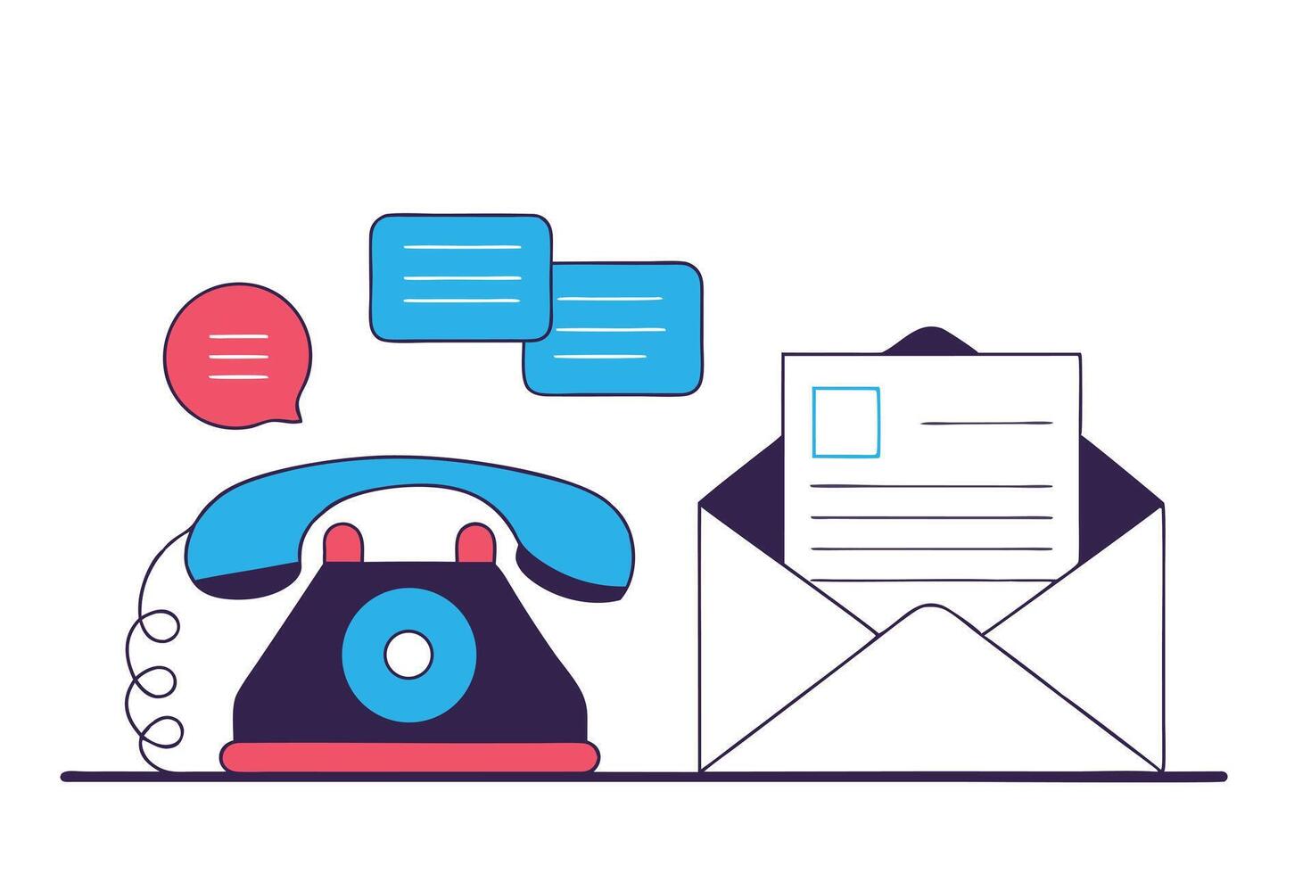 Cartoon Styled Retro Phone, Messaging Balloons, and an Envelope with Letter vector