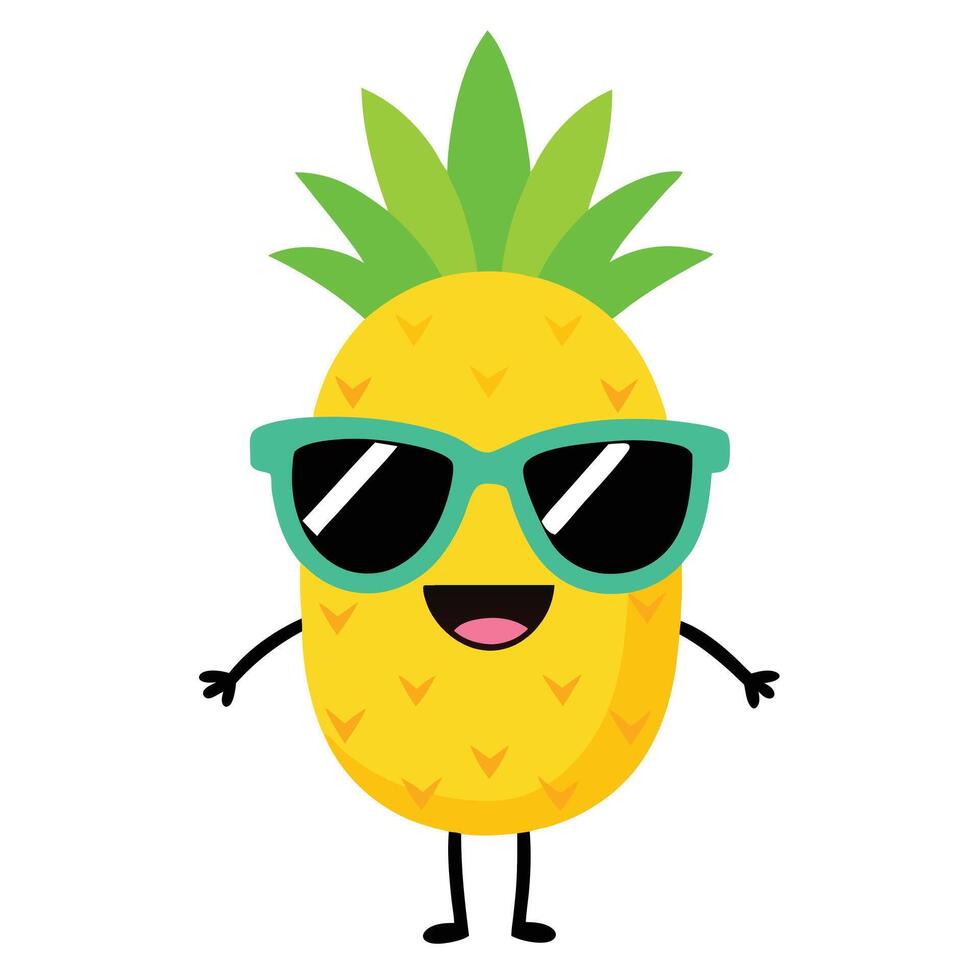 Smiling Cartoon Pineapple Wearing Sunglasses With Arms and Legs on White Background vector