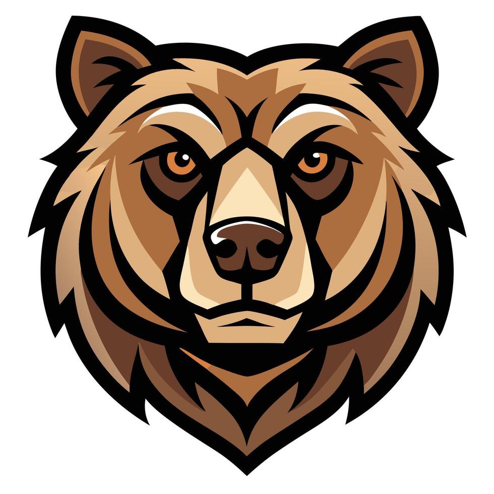 Stylized Bear Head Illustration Brown Fur, Sharp Details, Isolated on White Background vector