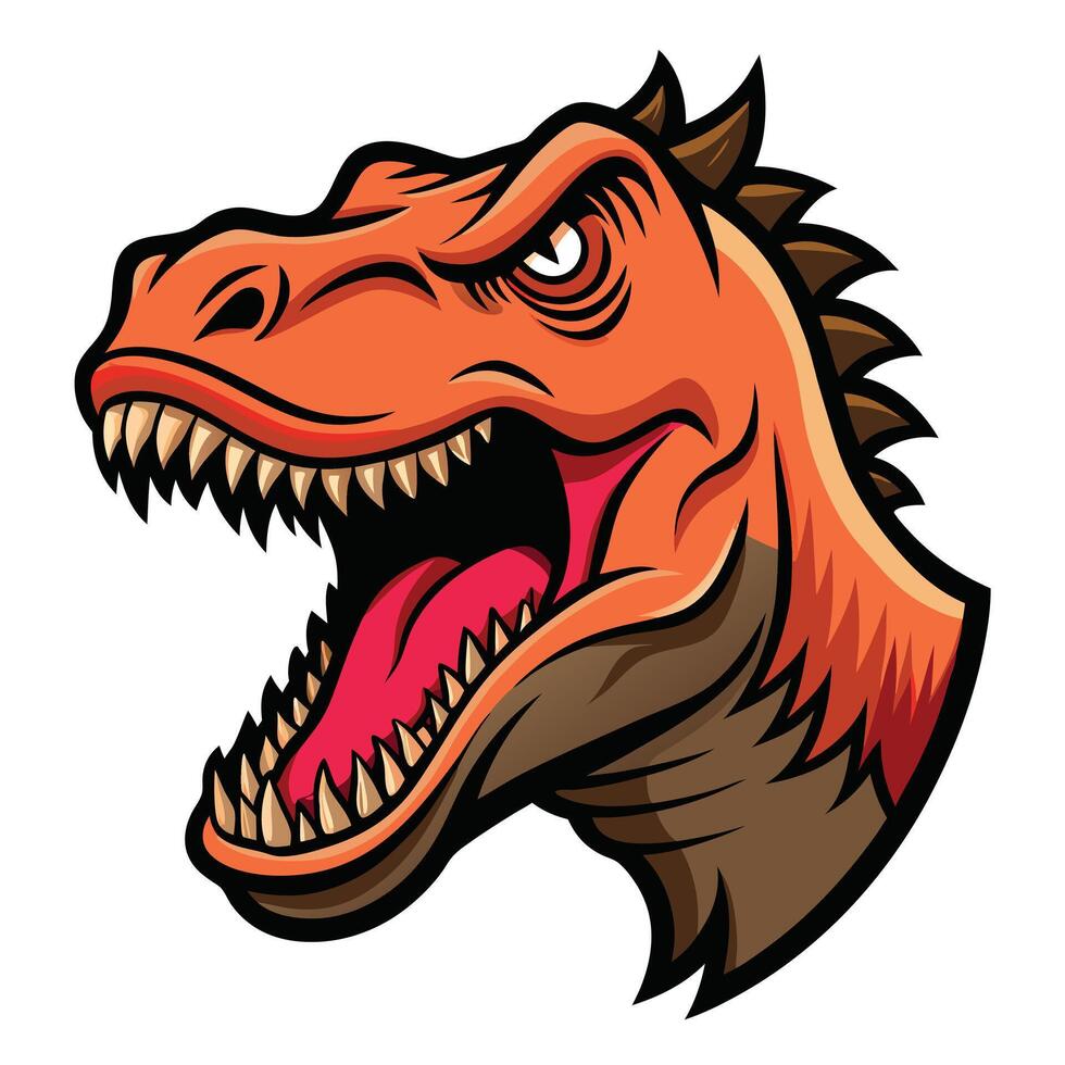 Fierce Orange Dinosaur Head Mascot with Sharp Teeth and Open Mouth Roaring Cartoon vector