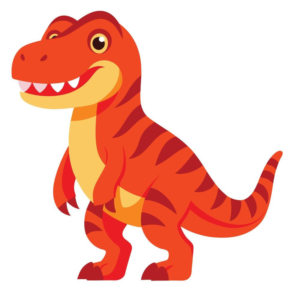 Playful Orange Cartoon Tyrannosaurus Rex Dinosaur with Stripes on a White Background vector