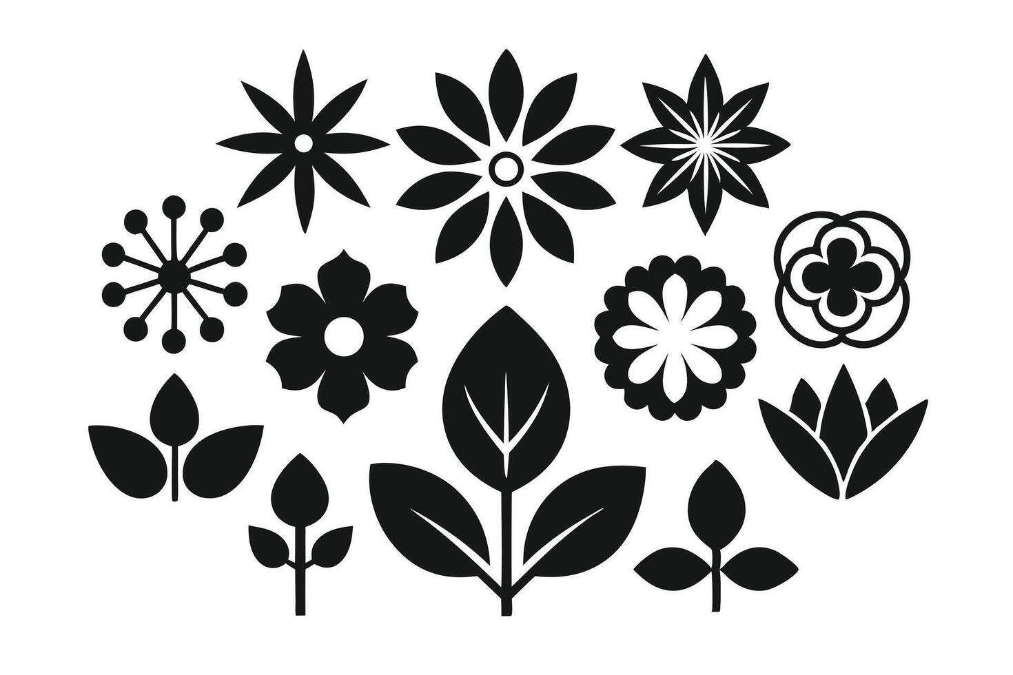Black Floral and Leaf Element Collection on White Background for Creative Design vector