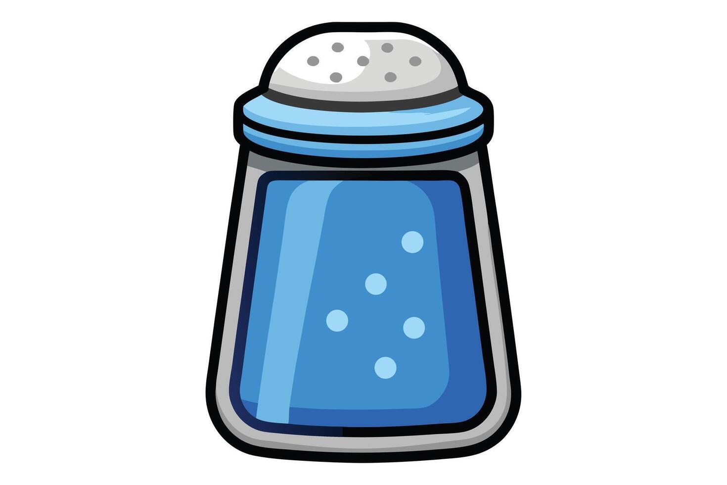 Blue Salt Shaker Cartoon Illustration with Multiple Circular Salt Particles Inside vector