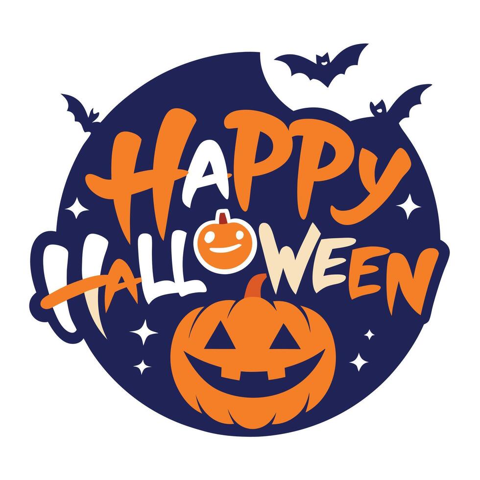 Whimsical Halloween Illustration Featuring Bats, Stars, and Pumpkins Wishing Everyone a Happy Holiday vector