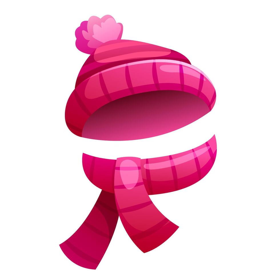 Autumn and winter hats with a warm scarf. Head accessory worn for warmth in a cold weather, nice fashion item. vector