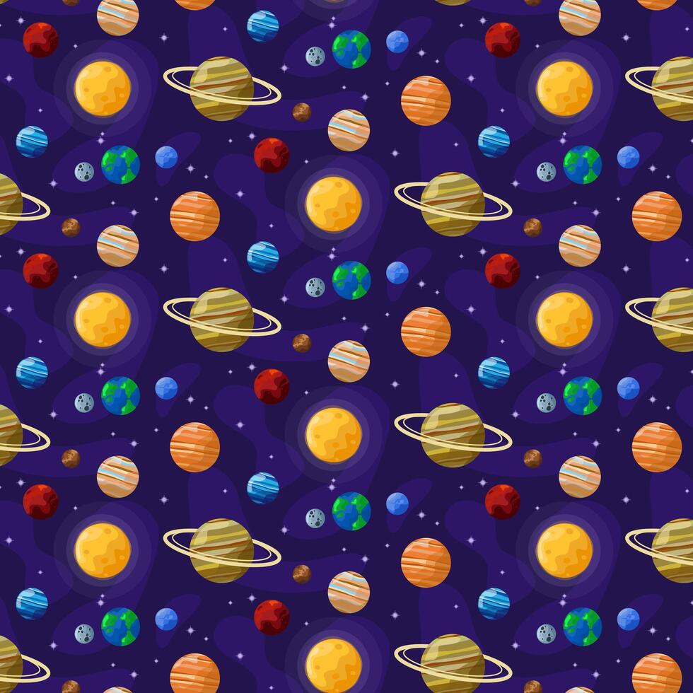 Fantastic galaxy with endless space design, paper printing, textile fabric, repeating wrapper, astronomical space background template vector