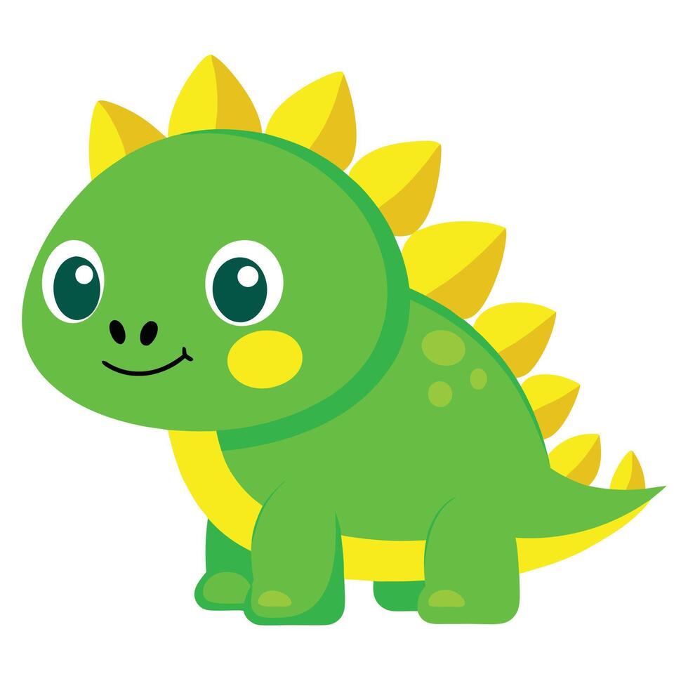 Cute Green Dinosaur Cartoon Character with Yellow Plates and Cheeks Illustration vector