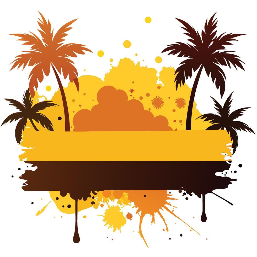 Palm Trees with Golden and Brown Grunge Background and Striped Text Area vector