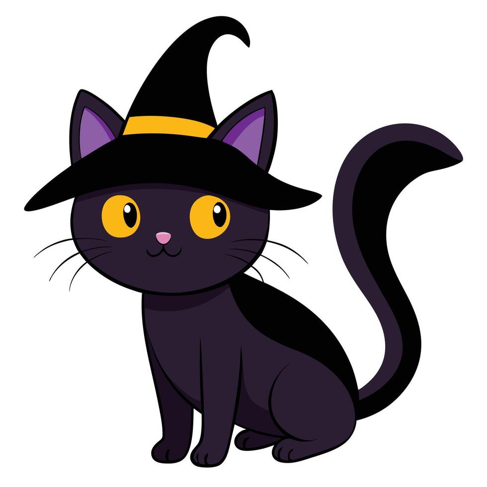 Cartoon Black Cat Wearing Witch Hat for Halloween Decoration and Fun Art vector