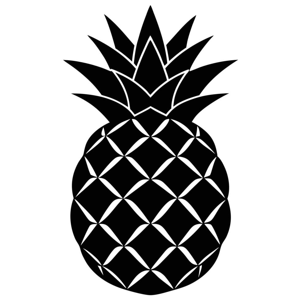 Black and White Pineapple Silhouette with Geometric Pattern, Tropical Fruit Illustration vector