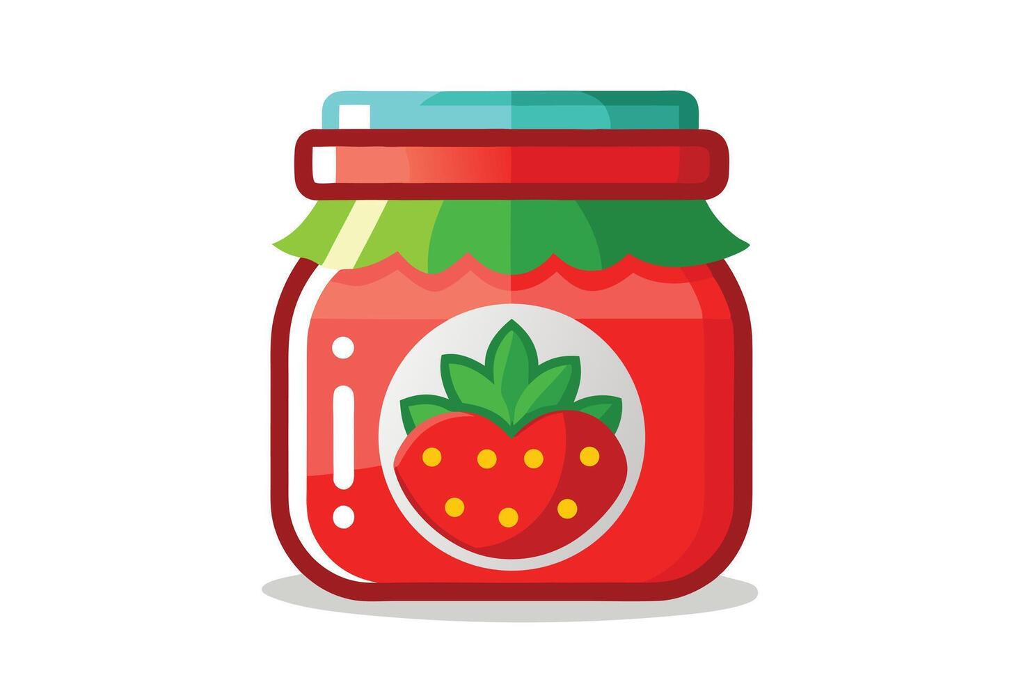 Bright Cartoon Strawberry Jam Jar with Red Lid and Green Wrap Illustration vector