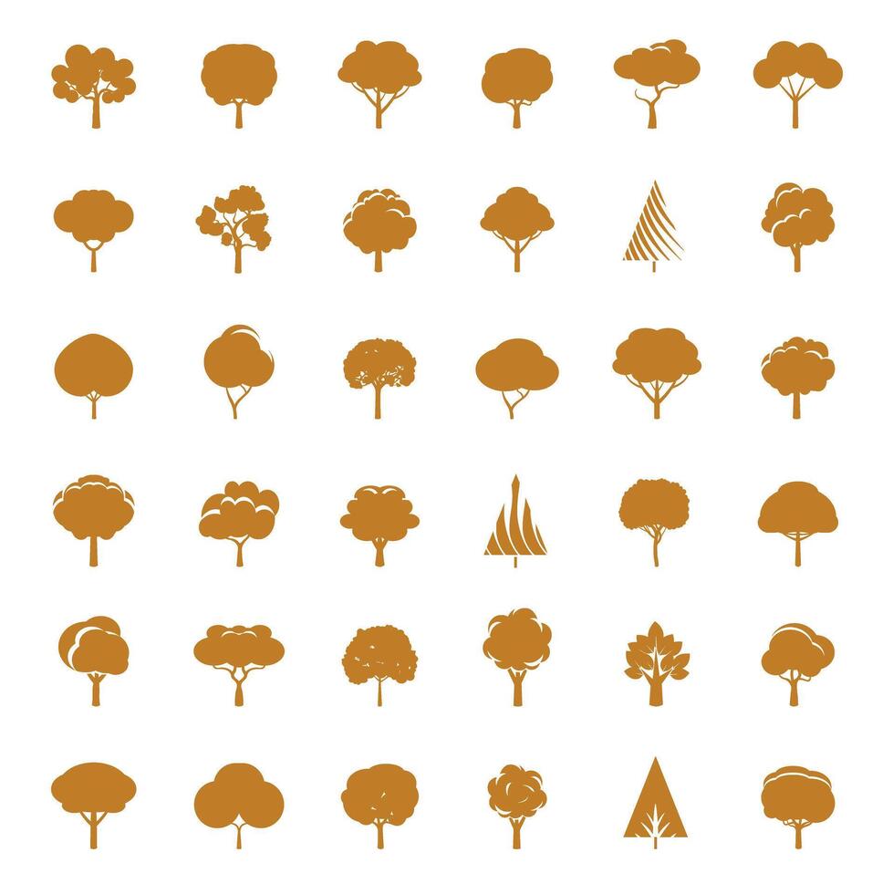 Collection of Golden Trees. Outline icons. vector