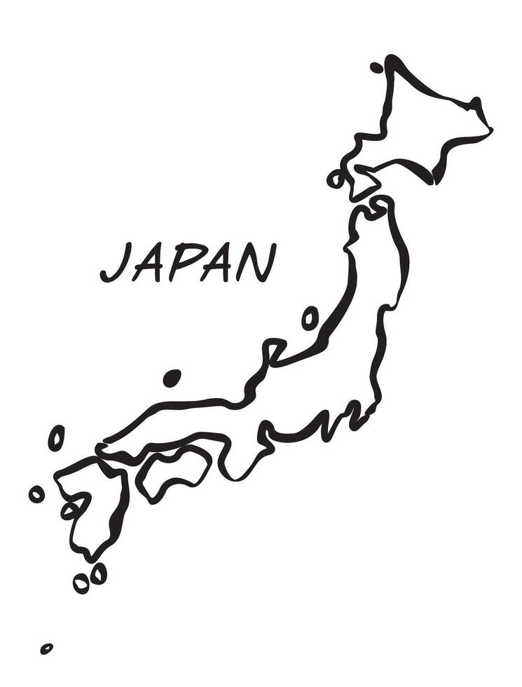 Black outline drawing map of Japan. vector