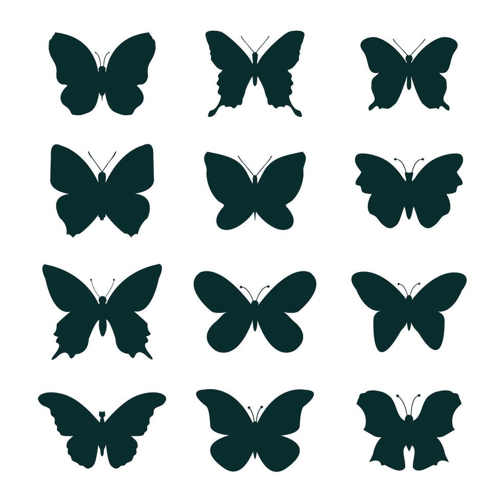 Set black outline butterfly vector