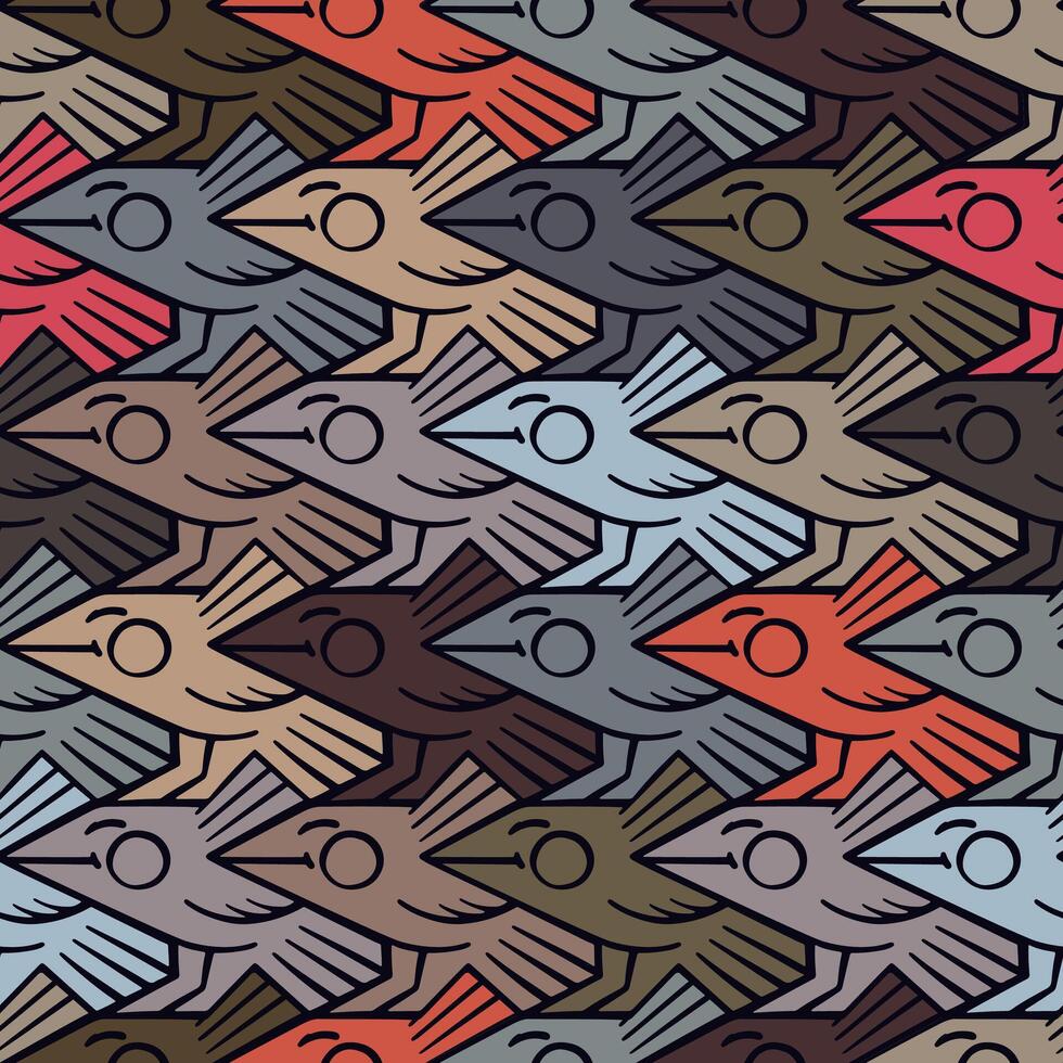 Escher style tessellation pattern with cute birds vector