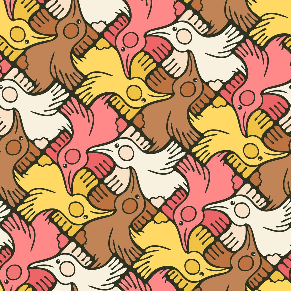 Seamless Escher Style Pattern with Cartoon Hens vector