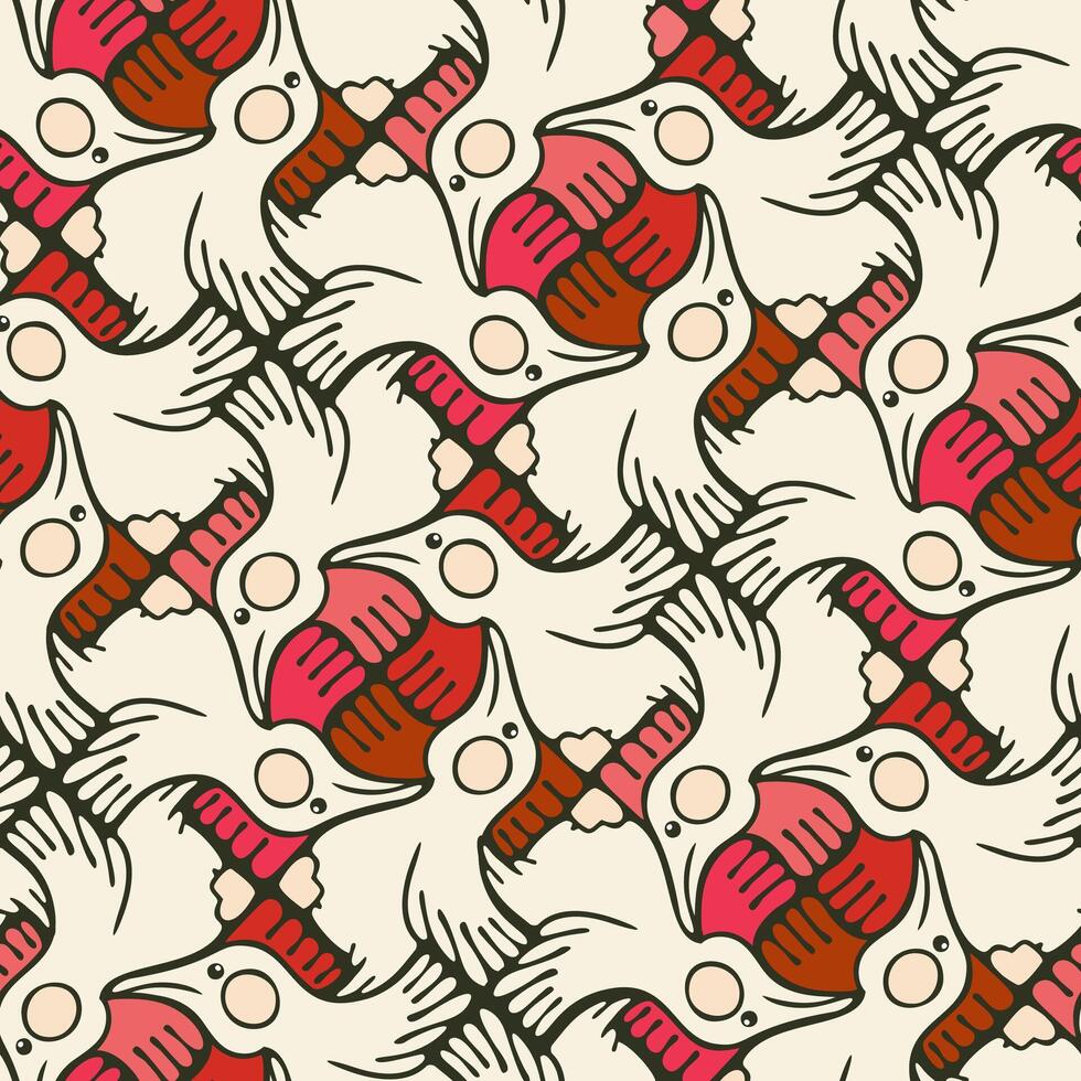 Escher Style Seamless Pattern with Stylized Hens vector