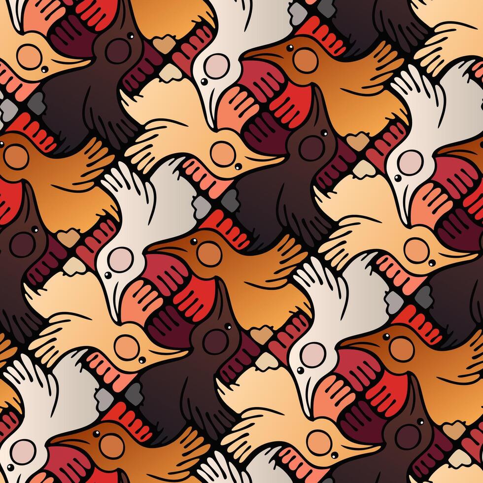 Gradient Chicken Mosaic Seamless Pattern in Escher Style vector