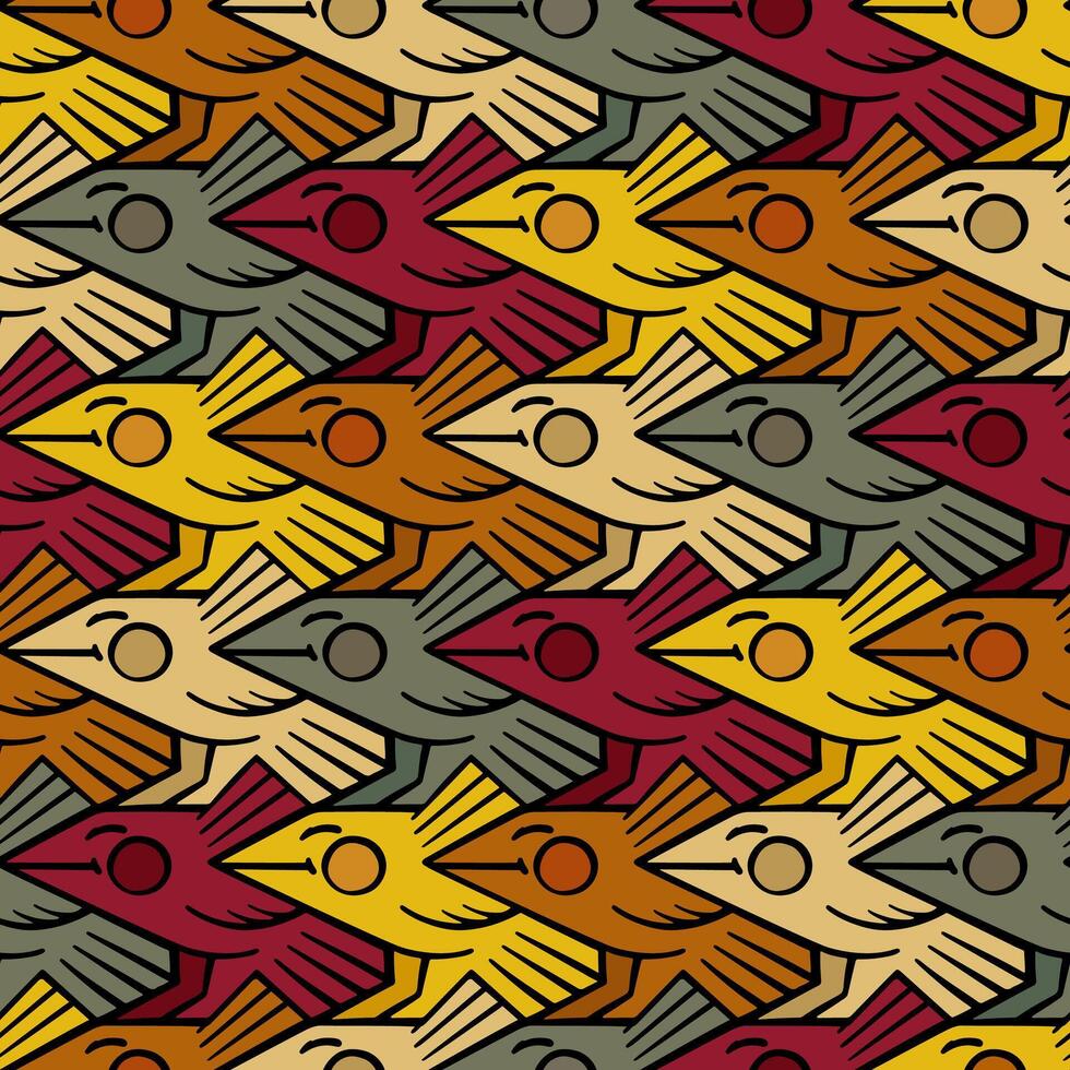 Playful bird tessellation pattern in warm earthy colors vector