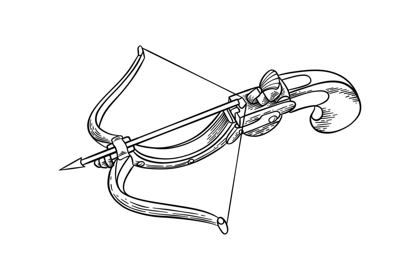 drawing illustration of crossbow with engraving style vector