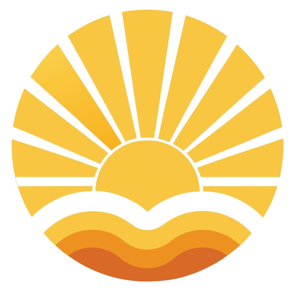 Design of Radiant Sun Rising Over Undulating Land in Circular Frame vector