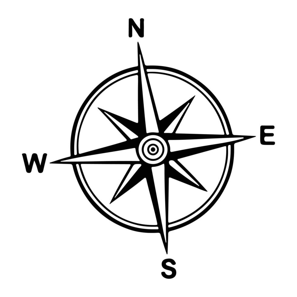 Compass rose and navigation icon silhouette illustration vector