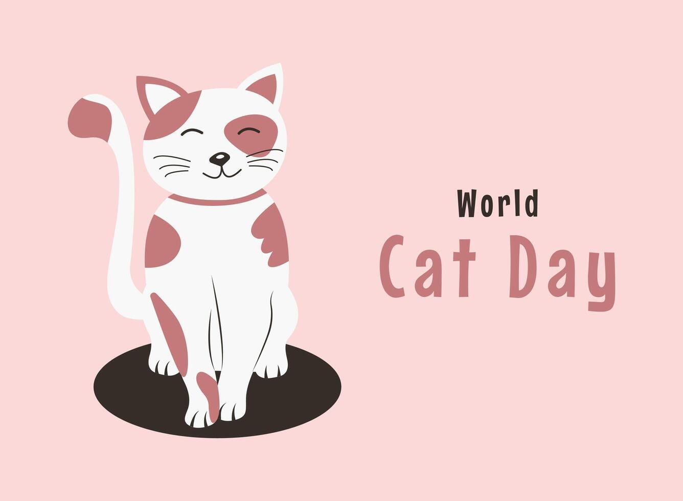 World Cat Day banner template. Postcard for the holiday. A cute white kitten. Pet Character in flat style. illustration vector