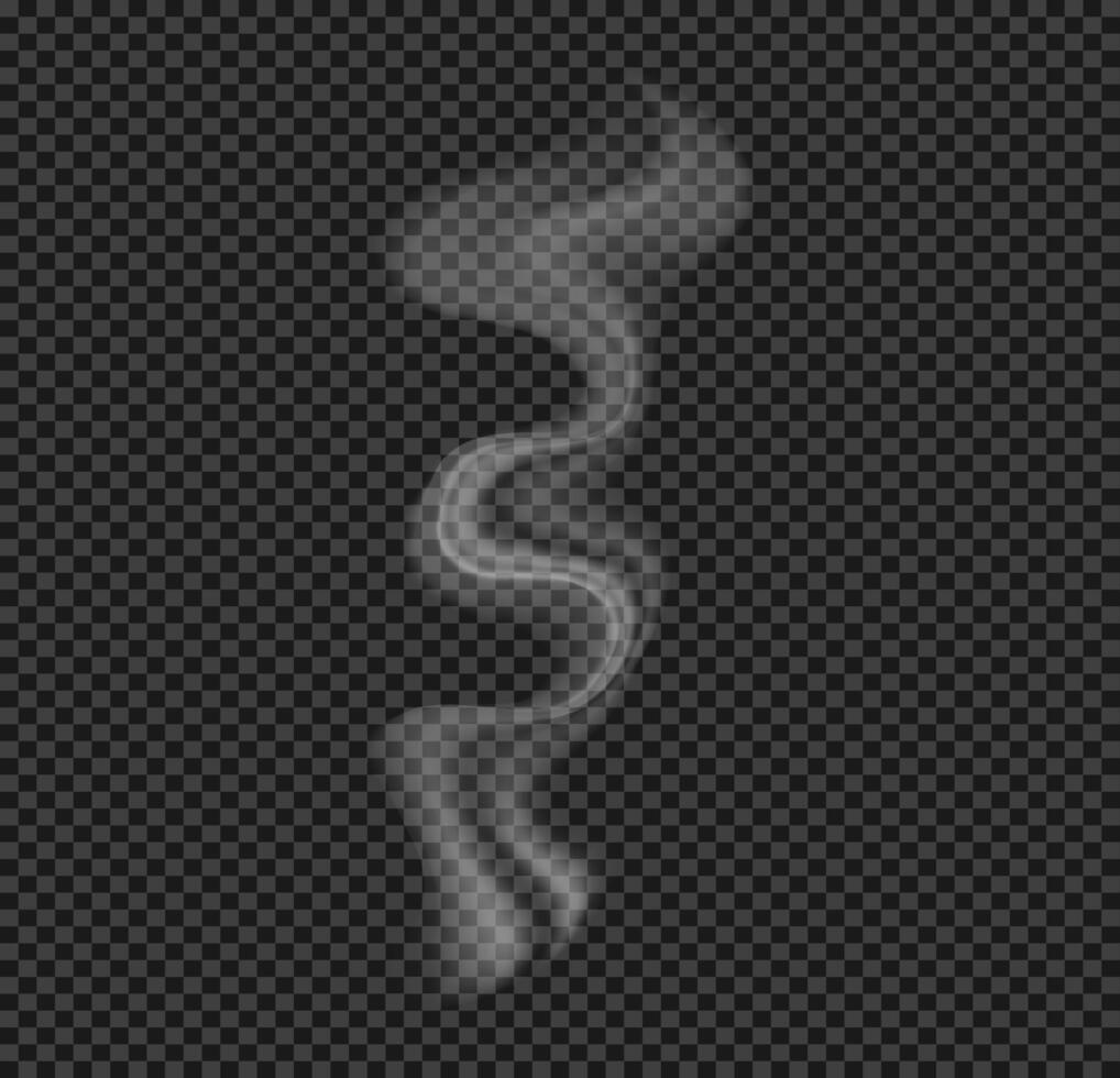 Wavy realistic Steam .Hot smoke elements flowing on dark background. Mystical effect abstract shape. Cigarette, hot food, drink, coffee vapor. Hookah cloud overlays 3d design. vector