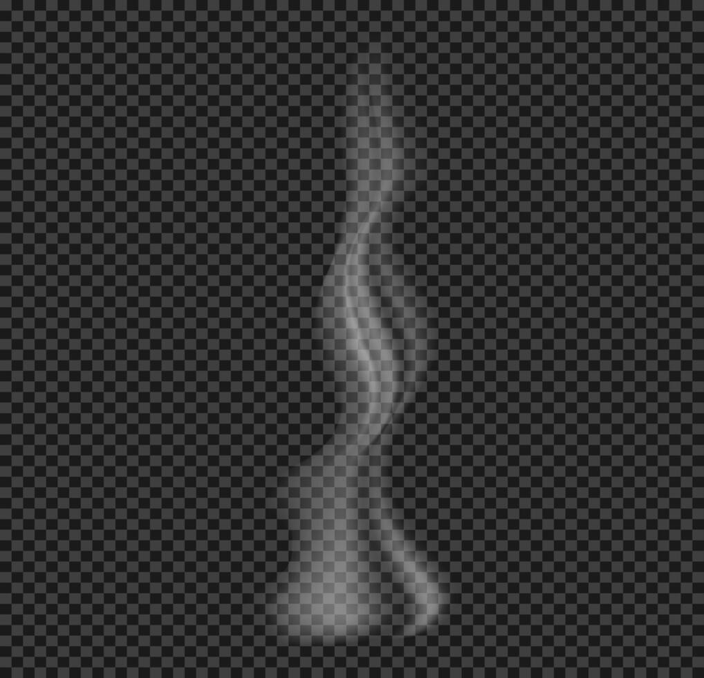 Wavy realistic Steam . White grey Hot smoke elements flowing on dark background. Mystical effect abstract shape. Cigarette, hot food, drink, coffee vapor. Hookah cloud overlays 3d design. vector