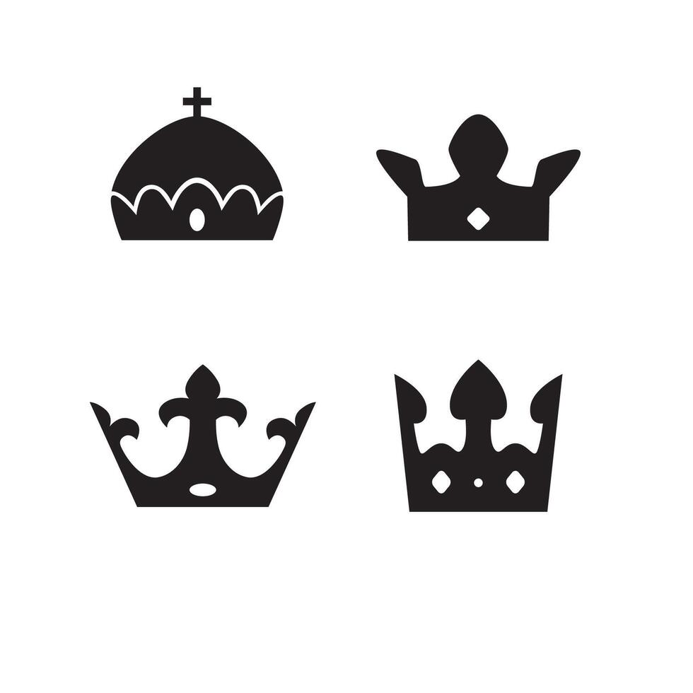 set of crowns silhouette design. gold kingdom decoration. vector