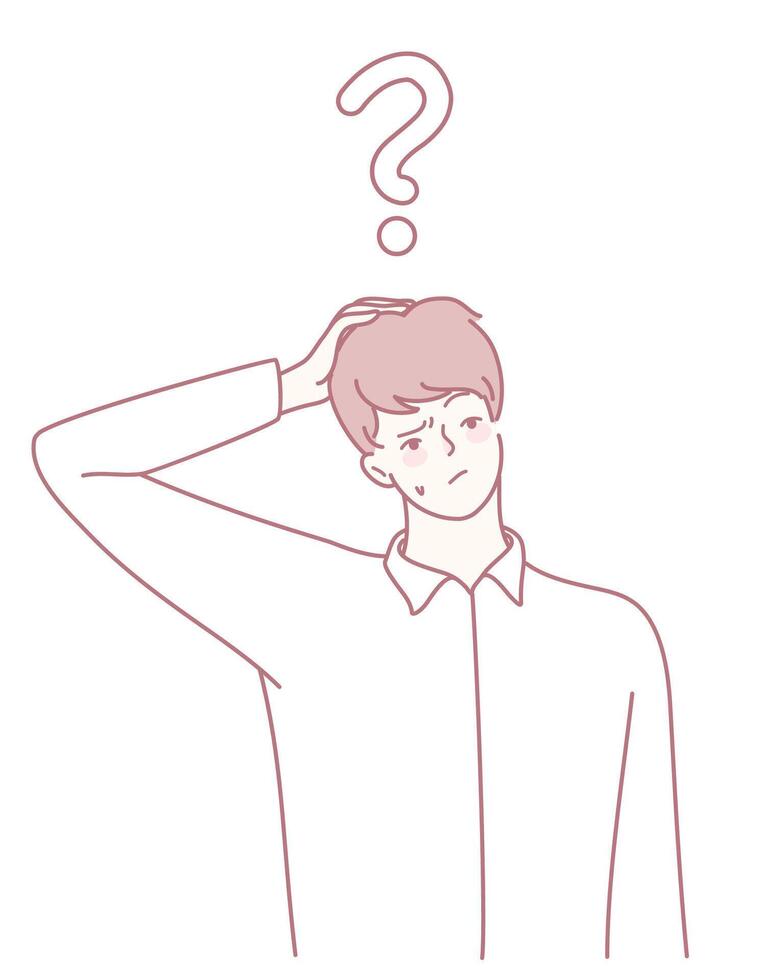 A perplexed young man engaged in deep contemplation over an intriguing question posed vector