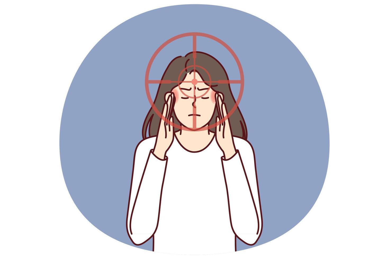 Depressed woman with rifle target near face senses danger and is stressed out due vector
