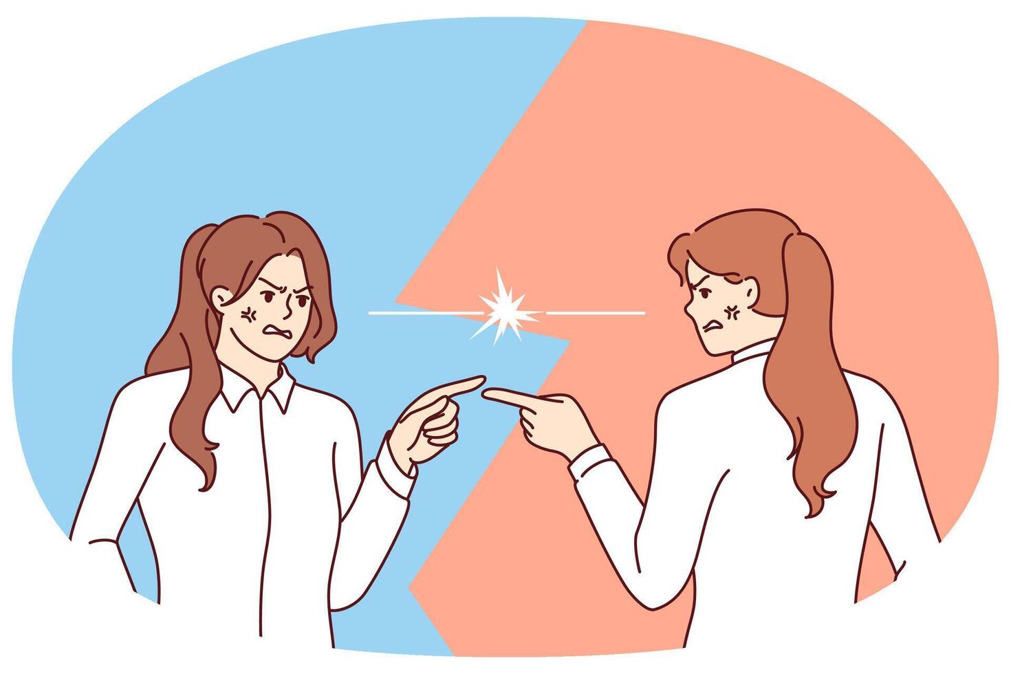 Angry women argue and point fingers at each other, blaming colleague for making mistake vector