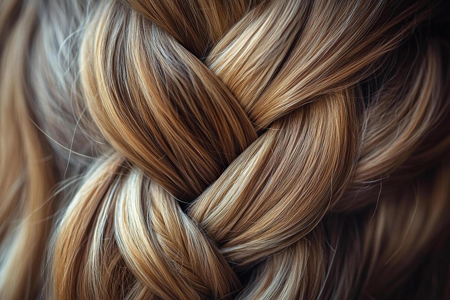 Close up of shiny brown hair in a braid. photo