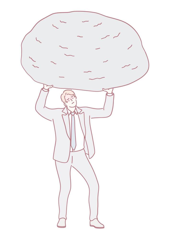 Businessman Facing Difficulty While Trying to Carry a Heavy and Challenging Burden vector
