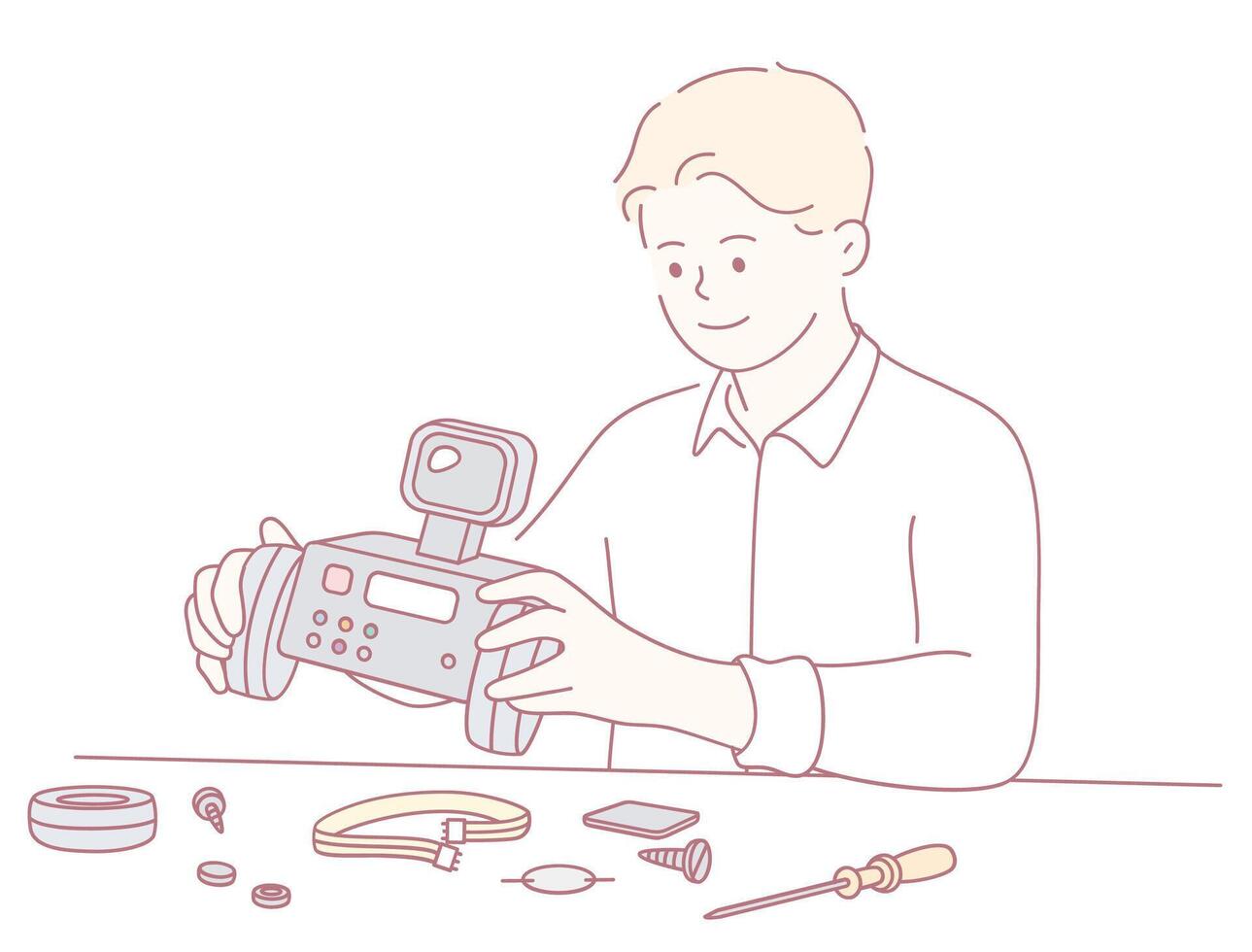 Man Who Assembles Electronics A Detailed Focus on DIY Repair and Its Benefits for All vector