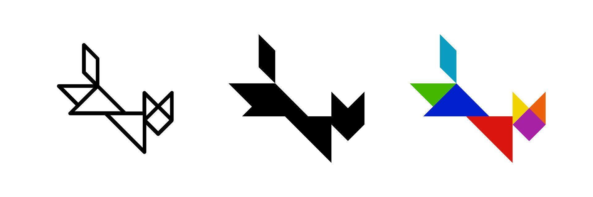 Jumping cat tangram icon. Perfect for playful or pet designs. vector