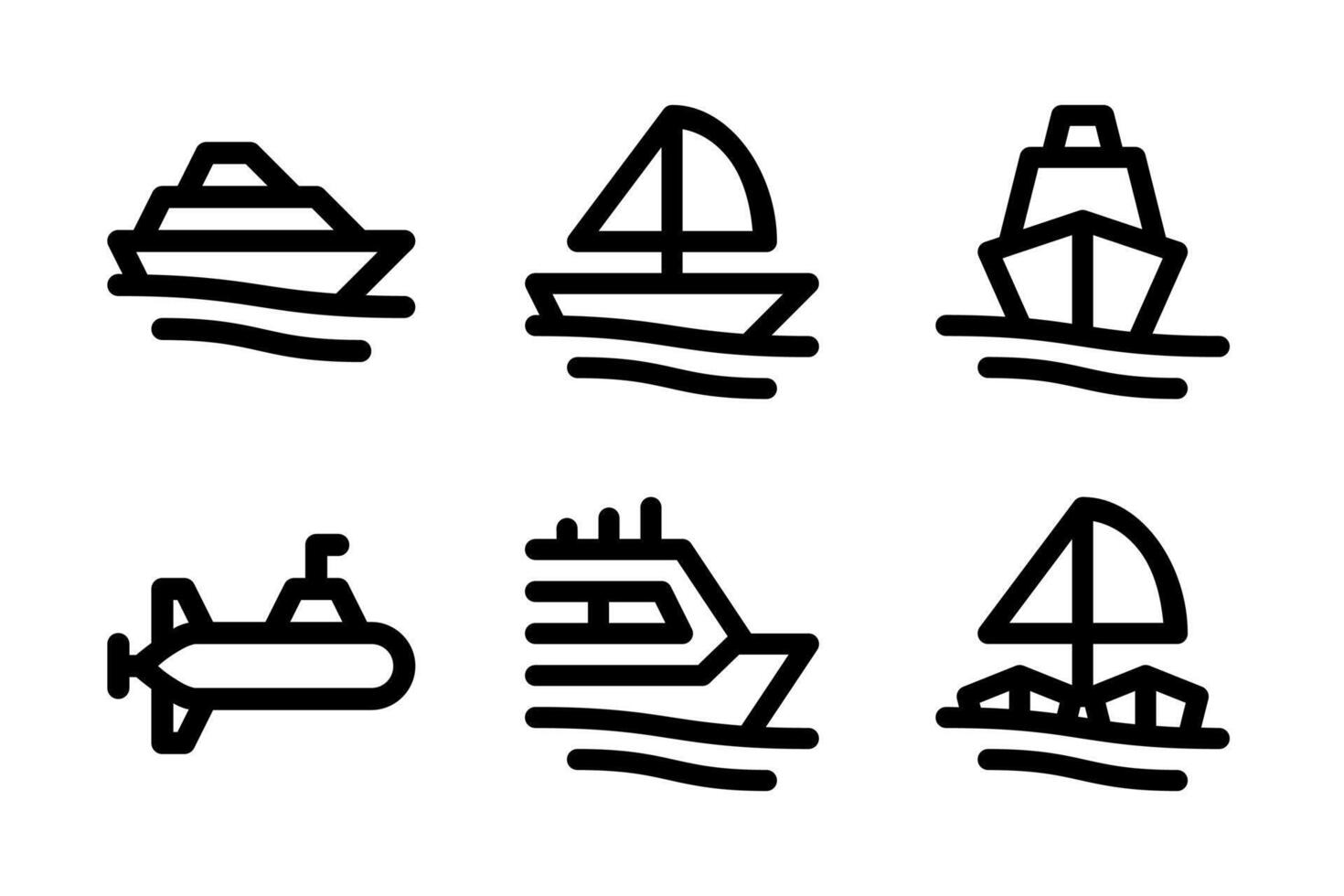 A diverse set of icons for water transportation. Ideal for travel agencies, marine projects, and logistics platforms covering ships, boats, and submarines. vector
