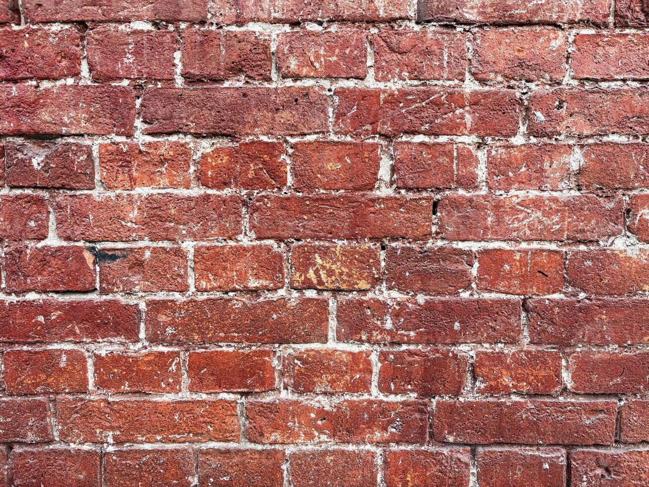 Old brick wall with scuffs. Pattern of old bricks stacked into a wall. Brick surface background for poster or banner. photo
