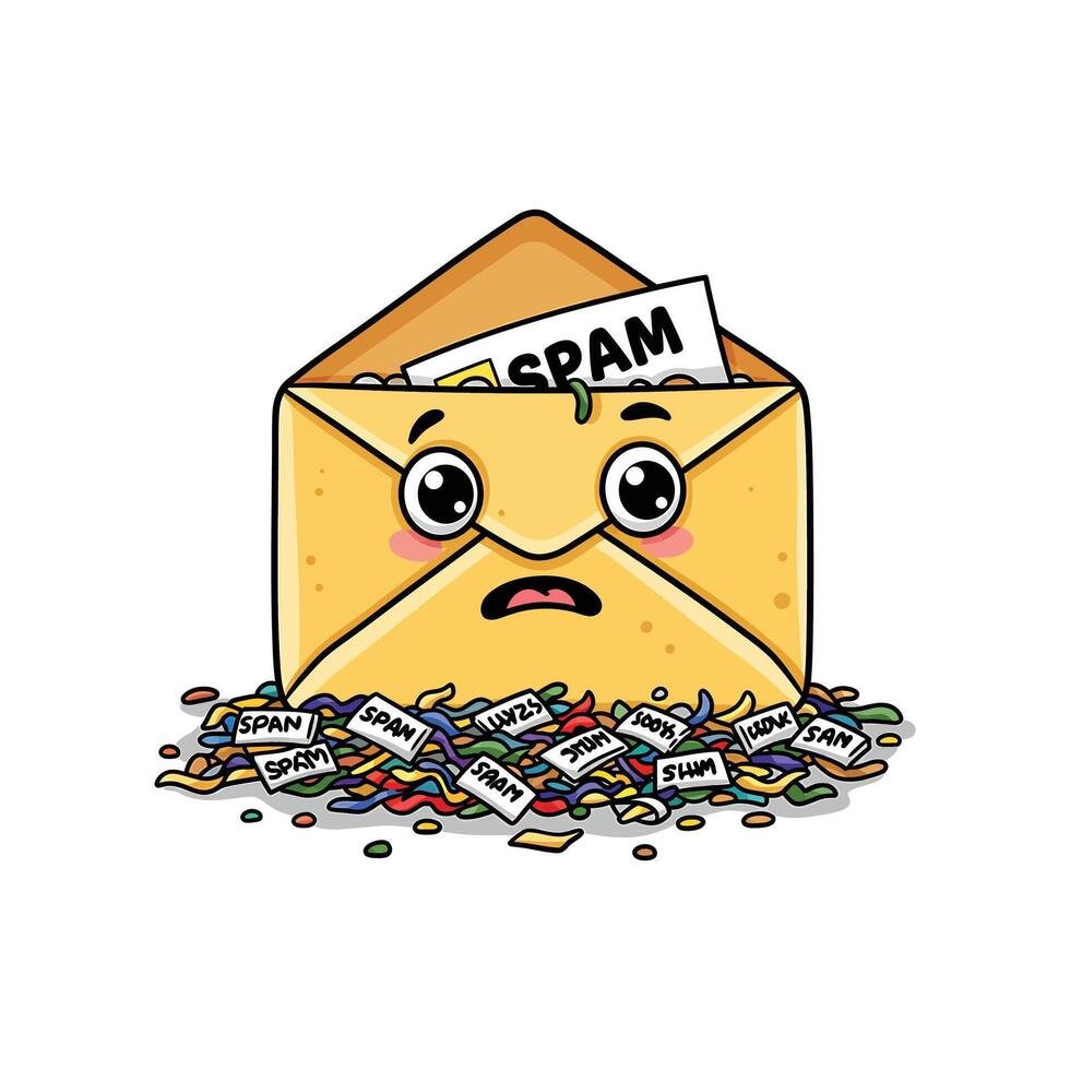 Overwhelmed Mail Envelope Clipart with Spam Letters - Funny Email Problem Concept vector
