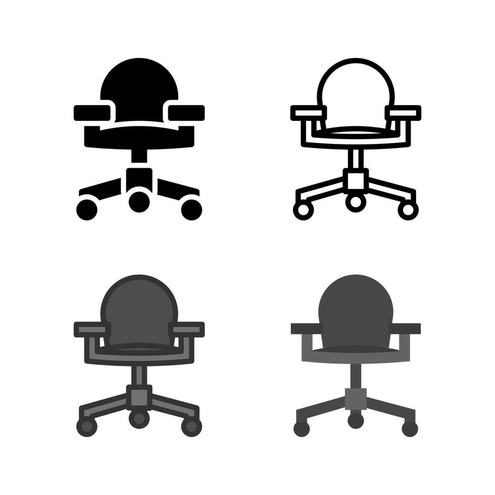 A diverse collection of office chair icons, designed for professional workspaces, home offices, and ergonomic seating. vector