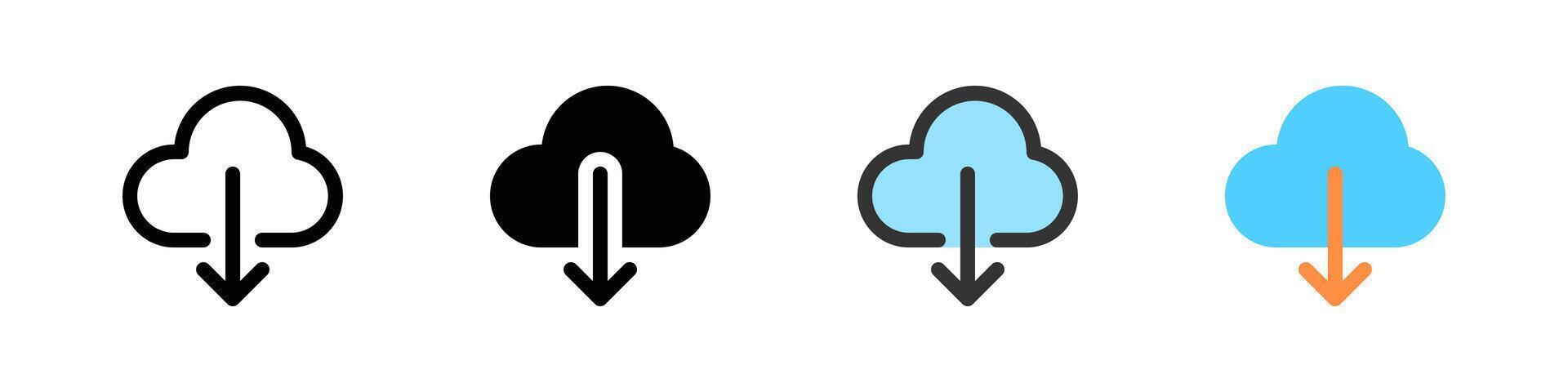 Icon set for download from cloud. Great for apps, storage, or file transfer. vector