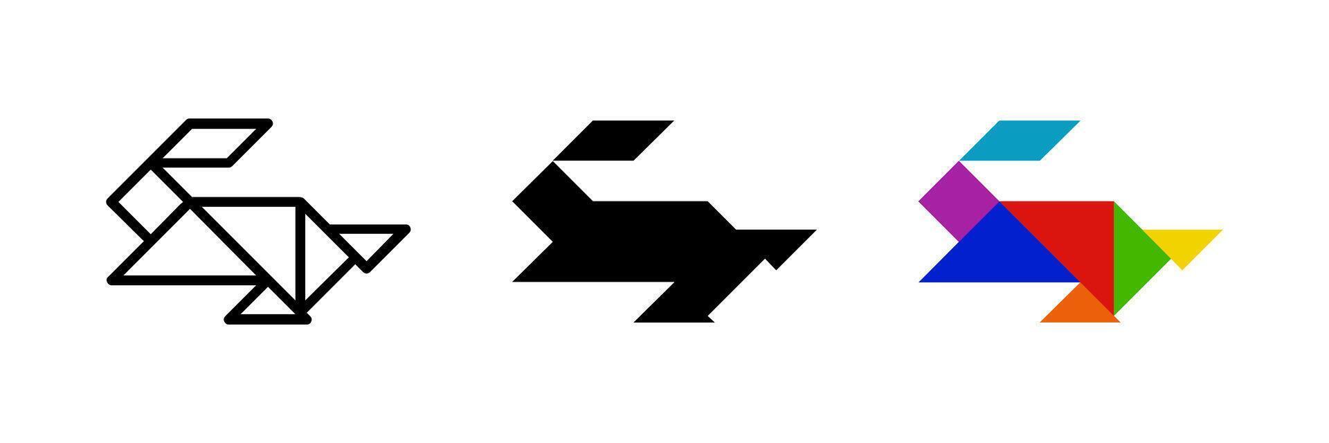 Running rabbit tangram icon. Great for wildlife or puzzle designs. vector
