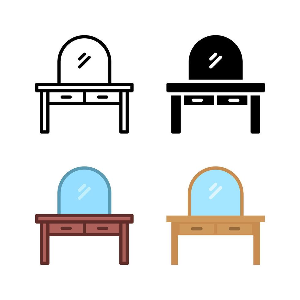 Icons combining dresser and desk functionalities, ideal for compact spaces, bedrooms, and versatile furniture solutions. vector