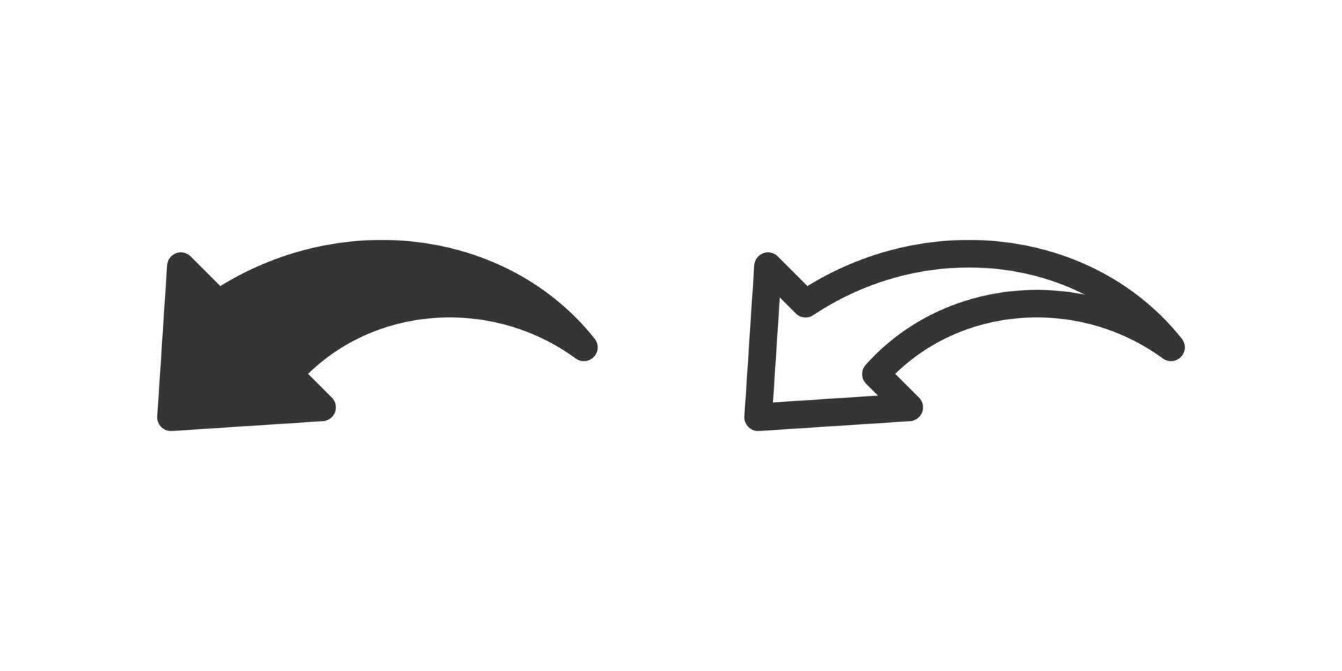 Curved left down arrow icon set. Suitable for navigation, user interface elements, and data flow indicators. Symbol of undo, previous, and diagonal direction. vector
