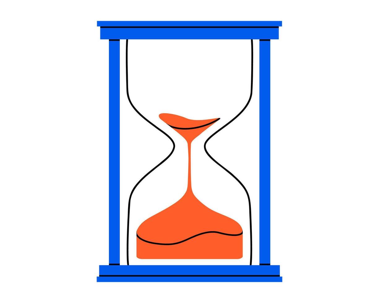 Hand drawn cute cartoon illustration of hourglass or sandglass running out of sand. Flat time measurement device doodle. Planning or time management icon. Event deadline or countdown. Isolated. vector