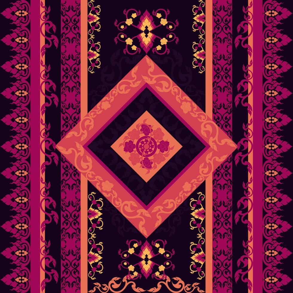 Asian style vertical carpet design decorated with fabric pattern vector